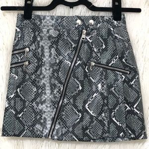Bershka Leather Grey Snake Print zipper Skirt